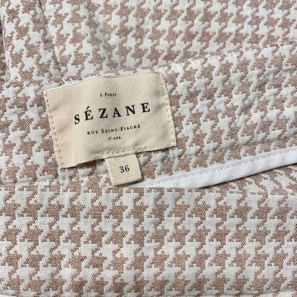 Sezane Clara trousers NWOT in Camel/Ecru Houndstooth, size 36 FR/4 US - Picture 2 of 3